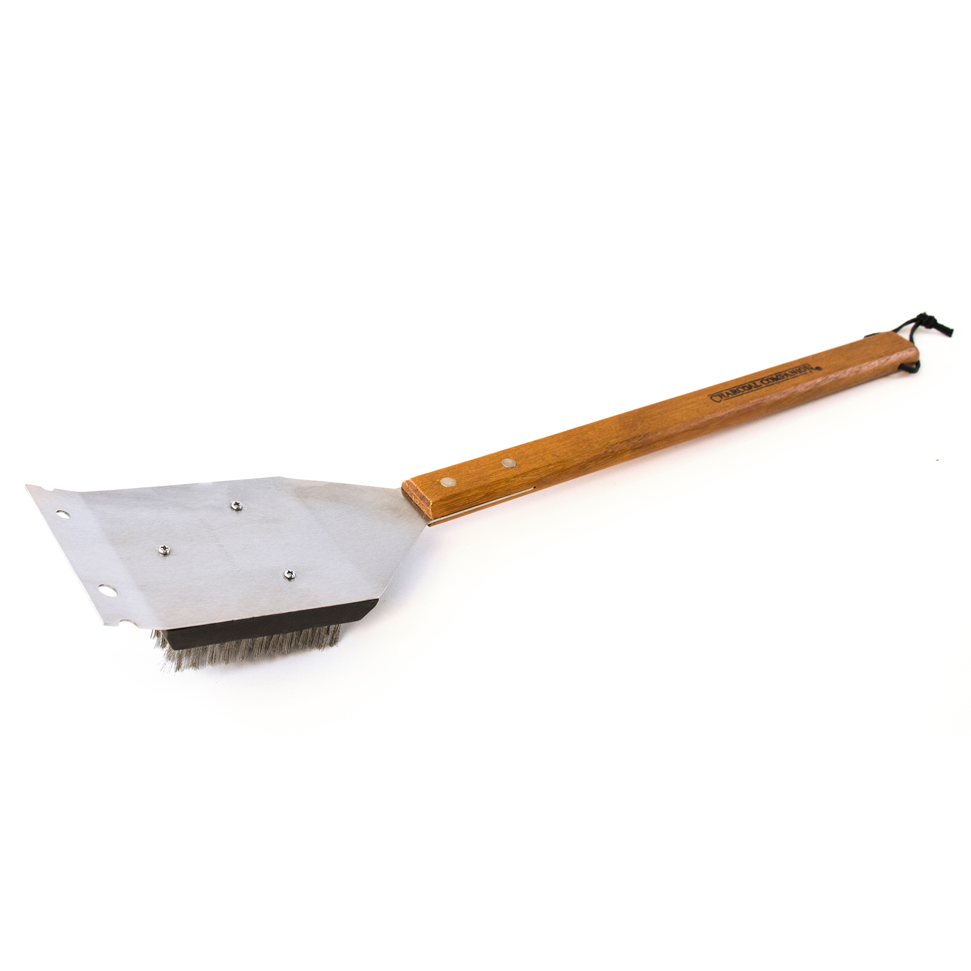 Wooden handle barbecue brush with scraper